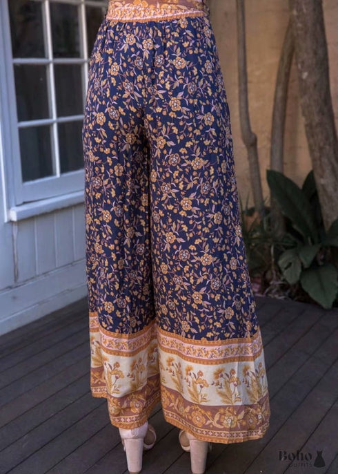 Boho Pants - Palazzo Pants in Leg Pants, Jasmine in Navy Blue For Women